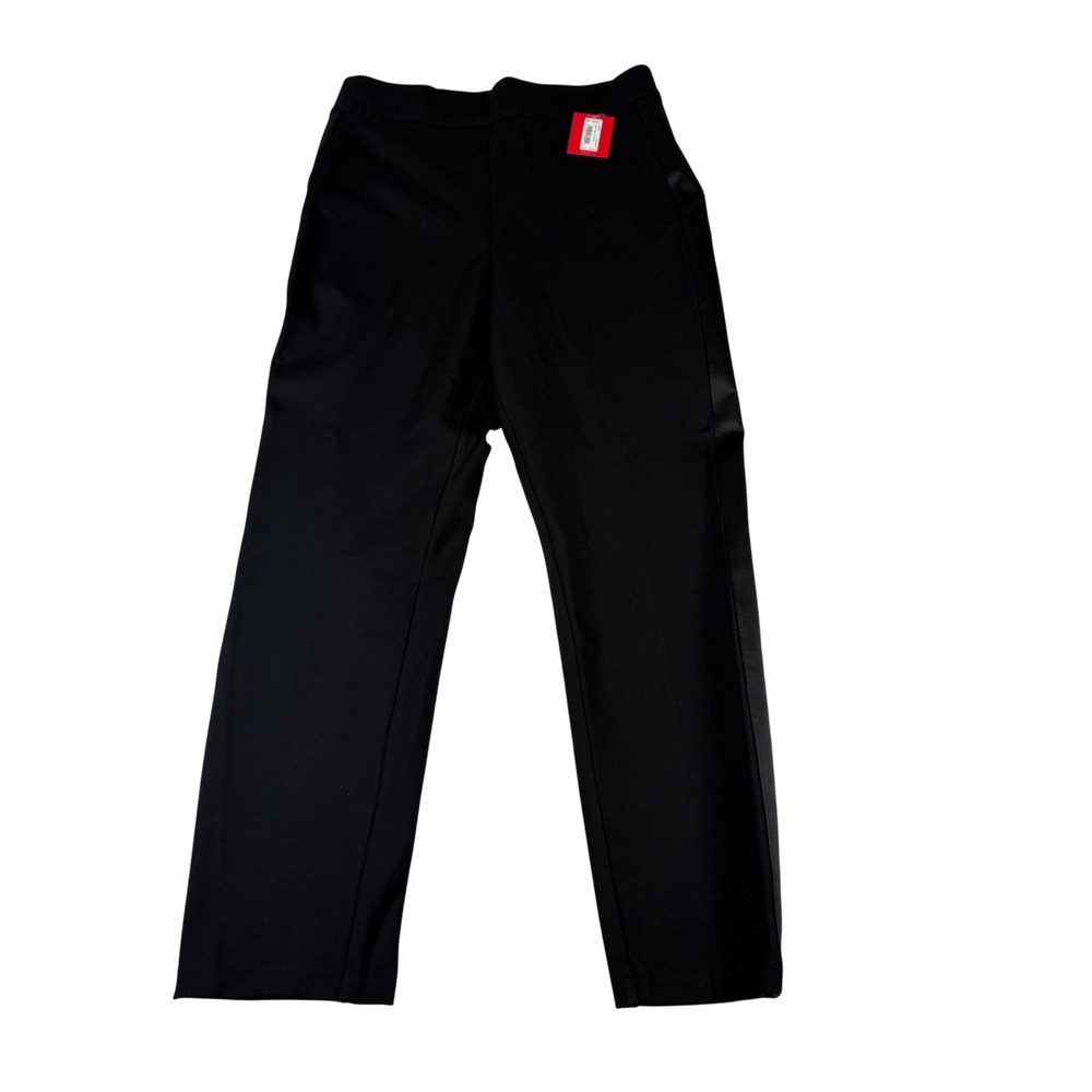 Spanx Ponte Straight Leg Pants Women M Black Satin Tape Tuxedo Work Professional